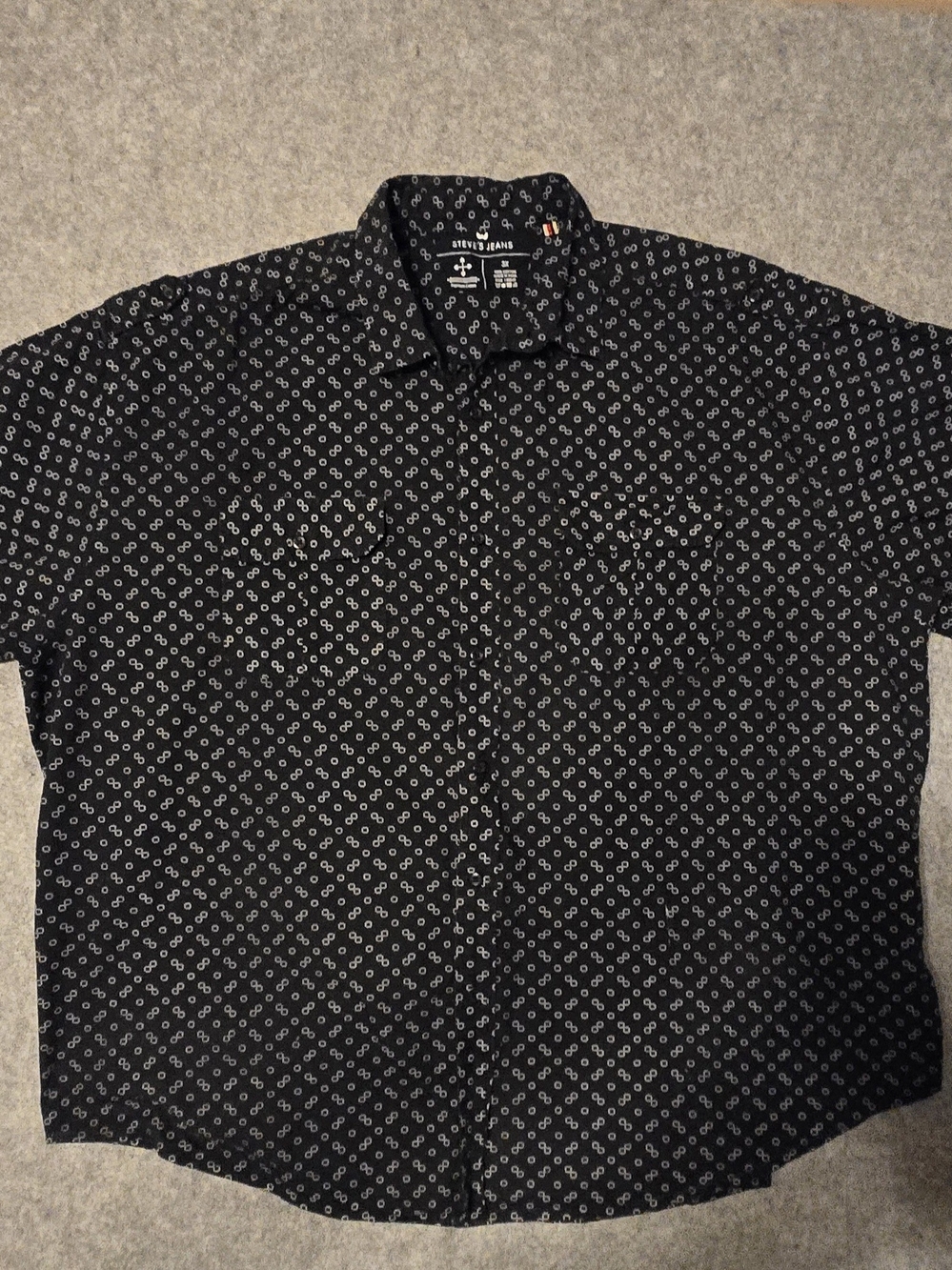 Steve's Jeans Black Button-Up Shirt with White Geometric Print